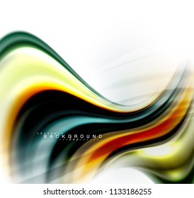 Concepto de mezcla fluida de colores en fondo gris claro, línea de flujo de onda y curva giratoria, plantilla de diseño abstracto de moda para presentación de negocios, banner de papel tapiz de aplicación, afiche o papel tapiz