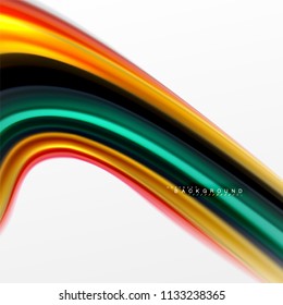Concepto de mezcla fluida de colores en fondo gris claro, flujo de curvas, plantilla de diseño abstracto de moda para presentación de negocios o tecnología o portada de folletos web, fondo de pantalla. Ilustración del vector