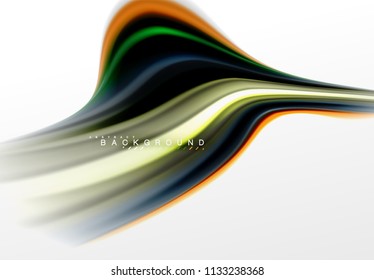 Fluid liquid mixing colors concept on light grey background, curve flow, trendy abstract layout template for business or technology presentation or web brochure cover, wallpaper. Vector illustration