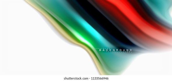 Fluid liquid mixing colors concept on light grey background, curve flow, trendy abstract layout template for business or technology presentation or web brochure cover, wallpaper. Vector illustration