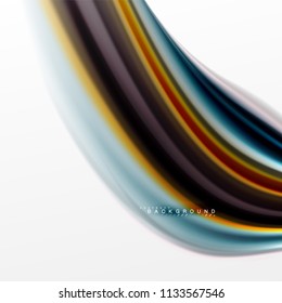 Fluid liquid mixing colors concept on light grey background, curve flow, trendy abstract layout template for business or technology presentation or web brochure cover, wallpaper. Vector illustration