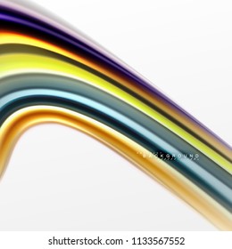 Concepto de mezcla fluida de colores en fondo gris claro, flujo de curvas, plantilla de diseño abstracto de moda para presentación de negocios o tecnología o portada de folletos web, fondo de pantalla. Ilustración del vector