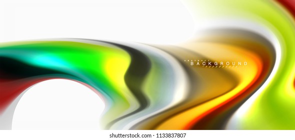 Fluid liquid mixing colors concept on light grey background, curve flow, trendy abstract layout template for business or technology presentation or web brochure cover, wallpaper. Vector illustration