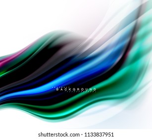 Fluid liquid mixing colors concept on light grey background, wave and swirl curve flow line, trendy abstract layout template for business presentation, app wallpaper banner, poster or wallpaper