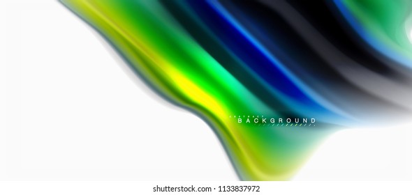 Fluid liquid mixing colors concept on light grey background, curve flow, trendy abstract layout template for business or technology presentation or web brochure cover, wallpaper. Vector illustration