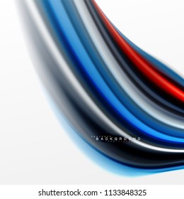 Fluid liquid mixing colors concept on light grey background, curve flow, trendy abstract layout template for business or technology presentation or web brochure cover, wallpaper. Vector illustration