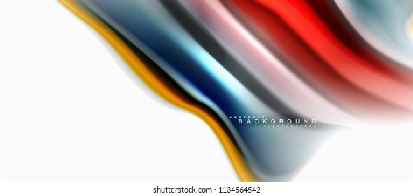 Fluid liquid mixing colors concept on light grey background, curve flow, trendy abstract layout template for business or technology presentation or web brochure cover, wallpaper. Vector illustration
