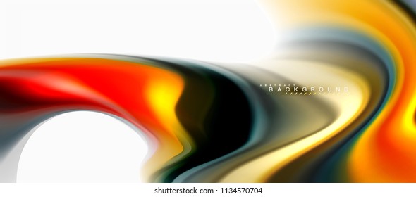 Fluid liquid mixing colors concept on light grey background, curve flow, trendy abstract layout template for business or technology presentation or web brochure cover, wallpaper. Vector illustration