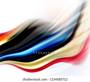 Fluid liquid mixing colors concept on light grey background, wave and swirl curve flow line, trendy abstract layout template for business presentation, app wallpaper banner, poster or wallpaper