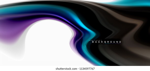 Fluid liquid mixing colors concept on light grey background, curve flow, trendy abstract layout template for business or technology presentation or web brochure cover, wallpaper. Vector illustration