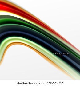 Fluid liquid mixing colors concept on light grey background, curve flow, trendy abstract layout template for business or technology presentation or web brochure cover, wallpaper. Vector illustration