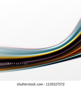 Concepto de mezcla fluida de colores en fondo gris claro, flujo de curvas, plantilla de diseño abstracto de moda para presentación de negocios o tecnología o portada de folletos web, fondo de pantalla. Ilustración del vector