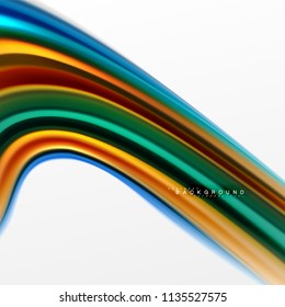 Concepto de mezcla fluida de colores en fondo gris claro, flujo de curvas, plantilla de diseño abstracto de moda para presentación de negocios o tecnología o portada de folletos web, fondo de pantalla. Ilustración del vector