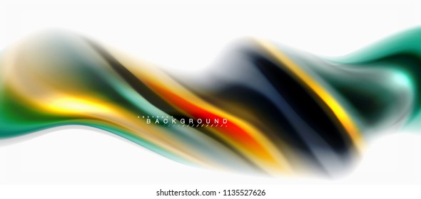 Fluid liquid mixing colors concept on light grey background, curve flow, trendy abstract layout template for business or technology presentation or web brochure cover, wallpaper. Vector illustration