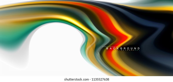 Fluid liquid mixing colors concept on light grey background, curve flow, trendy abstract layout template for business or technology presentation or web brochure cover, wallpaper. Vector illustration