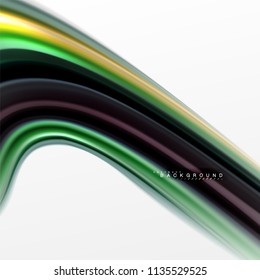 Fluid liquid mixing colors concept on light grey background, curve flow, trendy abstract layout template for business or technology presentation or web brochure cover, wallpaper. Vector illustration