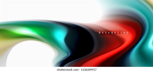 Fluid liquid mixing colors concept on light grey background, curve flow, trendy abstract layout template for business or technology presentation or web brochure cover, wallpaper. Vector illustration