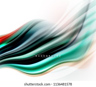 Fluid liquid mixing colors concept on light grey background, wave and swirl curve flow line, trendy abstract layout template for business presentation, app wallpaper banner, poster or wallpaper