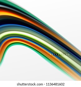 Fluid liquid mixing colors concept on light grey background, curve flow, trendy abstract layout template for business or technology presentation or web brochure cover, wallpaper. Vector illustration