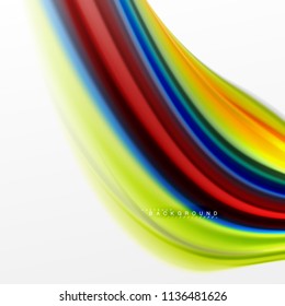 Fluid liquid mixing colors concept on light grey background, curve flow, trendy abstract layout template for business or technology presentation or web brochure cover, wallpaper. Vector illustration