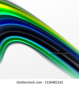 Fluid liquid mixing colors concept on light grey background, curve flow, trendy abstract layout template for business or technology presentation or web brochure cover, wallpaper. Vector illustration