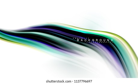 Fluid liquid mixing colors concept on light grey background, wave and swirl curve flow line, trendy abstract layout template for business presentation, app wallpaper banner, poster or wallpaper