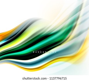 Fluid liquid mixing colors concept on light grey background, wave and swirl curve flow line, trendy abstract layout template for business presentation, app wallpaper banner, poster or wallpaper