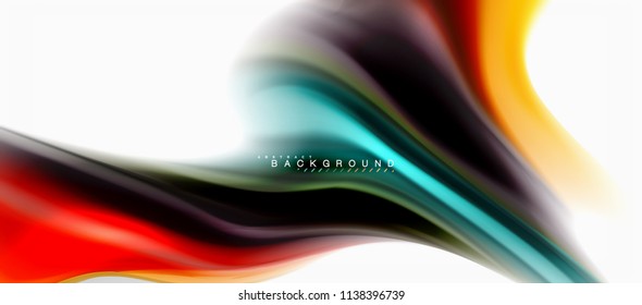 Fluid liquid mixing colors concept on light grey background, curve flow, trendy abstract layout template for business or technology presentation or web brochure cover, wallpaper. Vector illustration
