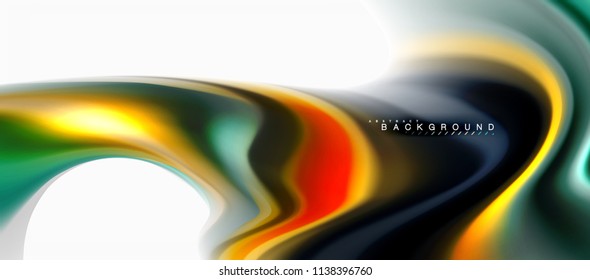 Fluid liquid mixing colors concept on light grey background, curve flow, trendy abstract layout template for business or technology presentation or web brochure cover, wallpaper. Vector illustration