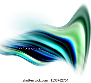 Concepto de mezcla fluida de colores en fondo gris claro, línea de flujo de onda y curva giratoria, plantilla de diseño abstracto de moda para presentación de negocios, banner de papel tapiz de aplicación, afiche o papel tapiz