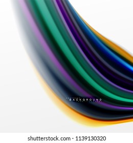 Fluid liquid mixing colors concept on light grey background, curve flow, trendy abstract layout template for business or technology presentation or web brochure cover, wallpaper. Vector illustration