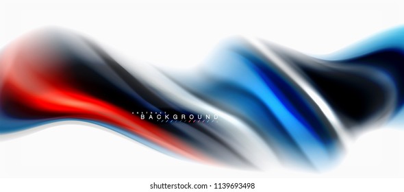Fluid liquid mixing colors concept on light grey background, curve flow, trendy abstract layout template for business or technology presentation or web brochure cover, wallpaper. Vector illustration