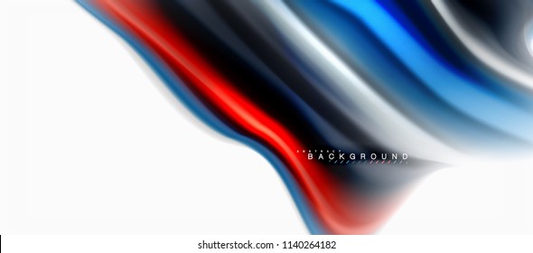 Fluid liquid mixing colors concept on light grey background, curve flow, trendy abstract layout template for business or technology presentation or web brochure cover, wallpaper. Vector illustration