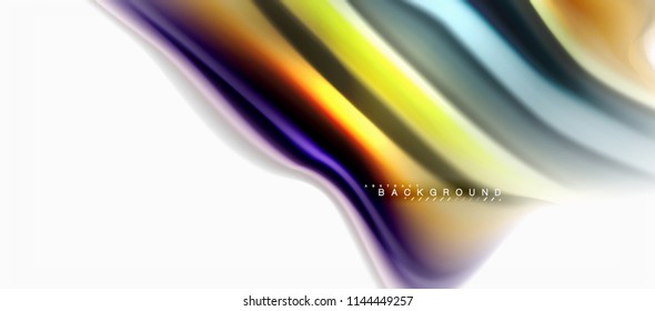 Fluid liquid mixing colors concept on light grey background, curve flow, trendy abstract layout template for business or technology presentation or web brochure cover, wallpaper. Vector illustration
