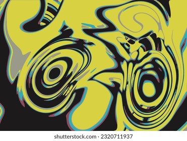 fluid liquid psychedelic background. Waves swirl green yellow. Abstract groovy hippie background. Vector illustration
