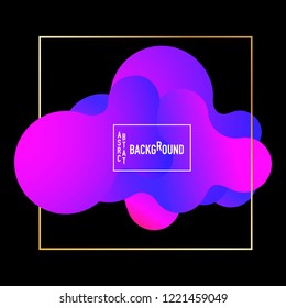Fluid liquid shape in neon purple colors, golden frame and space for text, vector illustration. Abstract geometric design.