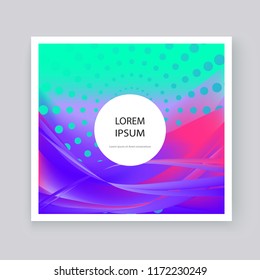 Fluid liquid shapes composition. Wavy geometric background. Colorful abstract backdrop. Halftone circles elements. Trendy gradient waves template vector Poster Layout Magazine Flyer