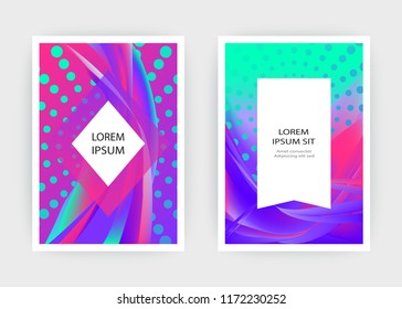Fluid liquid shapes composition. Wavy geometric background. Colorful abstract backdrop. Halftone circles elements. Trendy gradient waves template vector Poster Layout Magazine Flyer