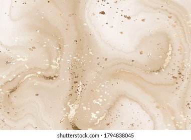 Fluid marble canvas abstract painting background with gold dust texture. 