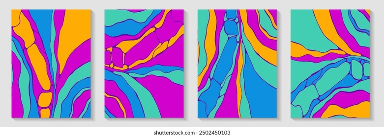 Fluid marble pattern background design vector set. Creative covers. Fluidity textured postcard front page templates. Epoxy vaporwave collage. Contemporary publication backgrounds.