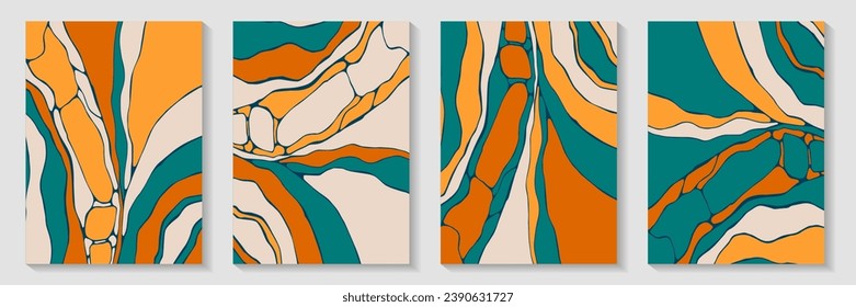 Fluid marble texture backdrop design vector set. Trendy brochures. Fluidity textured book cover page layouts. Abstract wallpaper prints. Contemporary publication backgrounds.