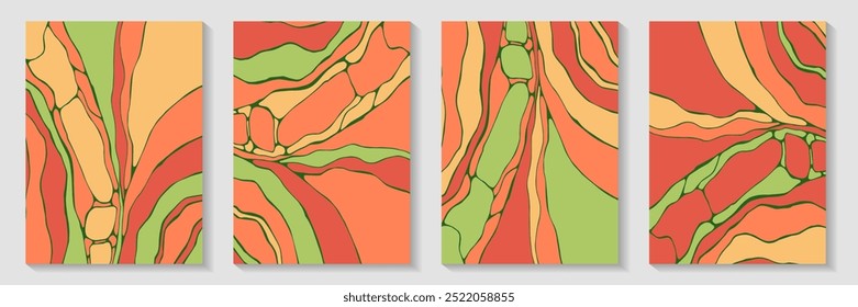 Fluid marble texture background design vector set. Beautiful brochures. Marbling wave postcard front page layouts. Epoxy vaporwave collage. Contemporary publication backgrounds.