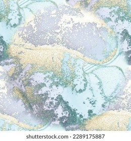 Fluid Marble Watercolor. Lavender Water Color Watercolor. Green Alcohol Ink Repeat. Blue Water Color Marble. Gold Wall Floor. Gold Abstract Background. Luxury Seamless Template Wall Seamless Pattern.