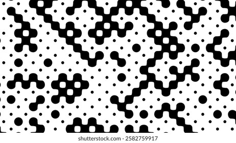 Fluid Metaball Random Circles Fade Effect. Halftone Raster Random Gradation Pattern. Pop-Art Halftone Gradient. Dissolve Effect. Vector Illustration. Dynamic Retro Background.