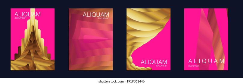Fluid Minimal Cover. 1990 Paper Gradient Backdrop. Set of Vector Backgrounds for Business Flyers. Vintage Design Luxury Abstract Brochure. Liquid Texture for Foil Label. Crimson Red