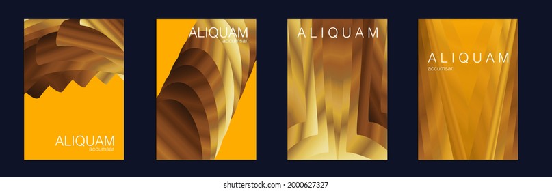 Fluid Minimal Cover. 1990 Paper Gradient Backdrop. Luxury Abstract Brochure. Liquid Texture for Foil Label. Set of Vector Backgrounds for Business Flyers. Vintage Design Fortuna Gold and Yellow
