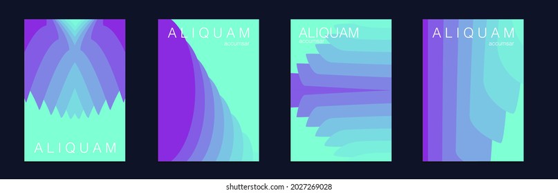 Fluid Minimal Cover. 1990 Paper Gradient Backdrop. Vintage Design Luxury Abstract Brochure. Liquid Texture for Foil Label. Set of Vector Backgrounds for Business Flyers. Blue Indigo and Magenta Purple