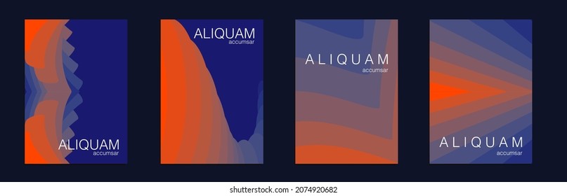 Fluid Minimal Cover. 1990 Paper Gradient Backdrop. Vintage Design Set of Vector Backgrounds for Business Flyers. Luxury Abstract Brochure. Liquid Texture for Foil Label. Blue and Red