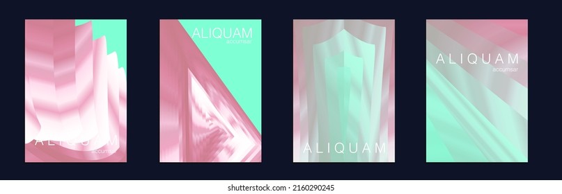 Fluid Minimal Cover. 1990 Paper Gradient Backdrop. Green and Teal Luxury Abstract Brochure. Liquid Texture for Foil Label. Set of Vector Backgrounds for Business Flyers. Vintage Design