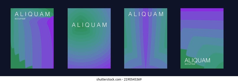 Fluid Minimal Cover. 1990 Paper Gradient Backdrop. Luxury Abstract Brochure. Liquid Texture for Foil Label. Green and purple Vintage Design Set of Vector Backgrounds for Business Flyers.